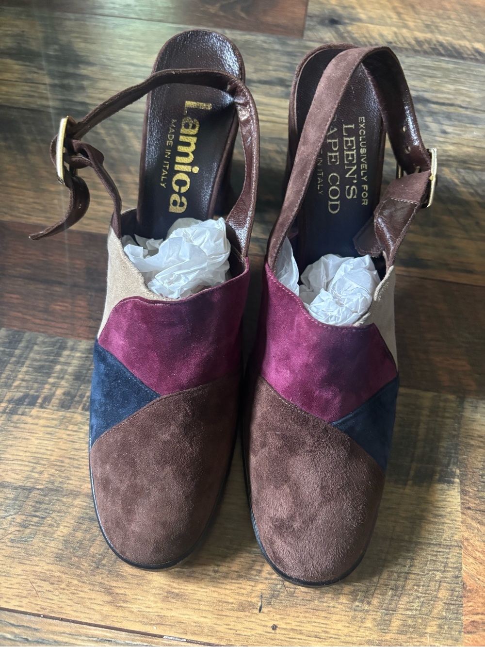 Lamica Vintage Multicolor Suede Slingback Mules - Brown, Burgundy, Navy